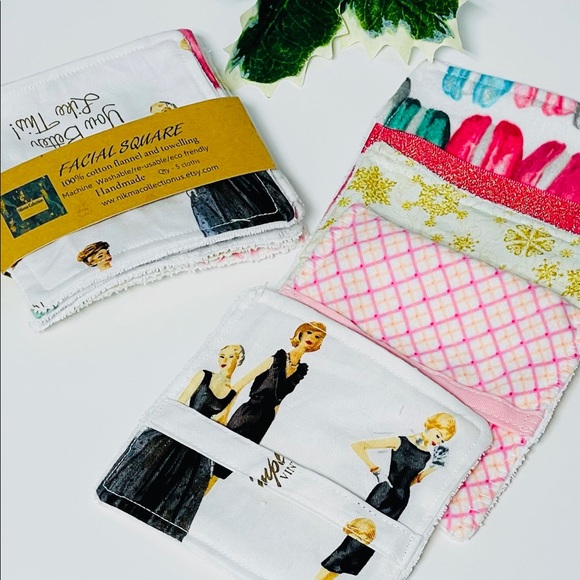 5 pc Cotton Reusable Makeup Remover Pads Wipes Washable Facial square Handmade4” - Picture 5 of 8